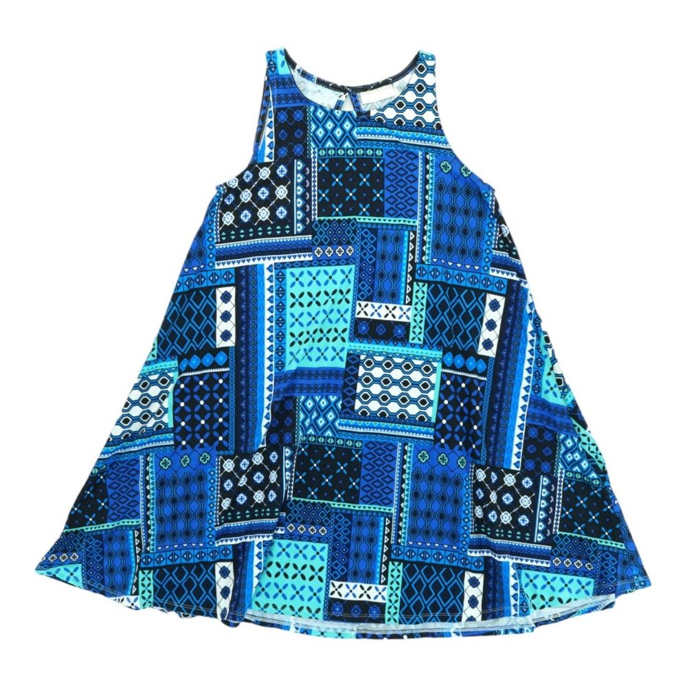 Bobbie Brooks Womens Dress Size Small S Blue Geometric Back Keyhole Sleeveless